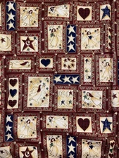 Vintage Christmas country folk fabric angels, hearts stars 3 1/2 Yards
