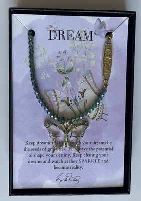 New Heidi Daus Crystal Butterfly Necklace NIB Dream Card Gold Tone Statement