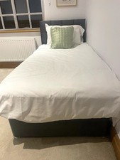Single Bed Grey Divan Base, Padded Headboard, Pocket Sprung Mattress