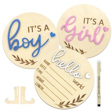 3PCS Baby Announcement Sign, Wooden Name Plaque, Its a Boy/Girl, Hello World