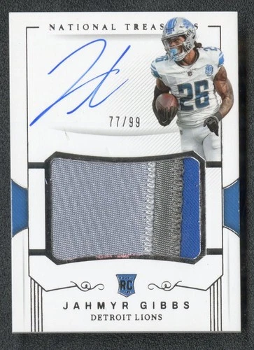 2023 Panini National Treasures Jahmyr Gibbs RC Patch Auto /99 Lions RPA See Pics