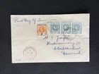LEEWARD ISLANDS 1954 1c x 3 + 3c ON COVER FIRST DAY ST KITTS POSTMARK TO DENMARK