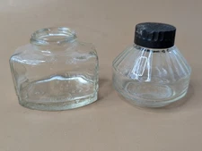 Vtg Antique Parker Ink Bottles Glass One With Lid Stamped Parker Quink Set of 2