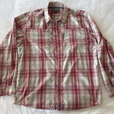 Men s Patagonia Plaid Button Down, Roll Tab Sleeves, Hiking, Camping, Size L