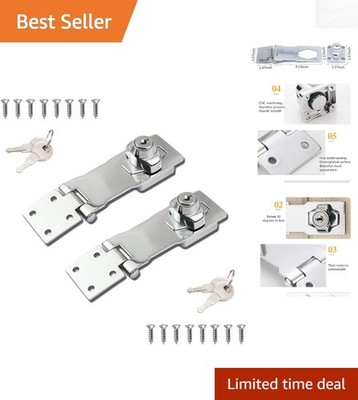 2 Pack Stainless Steel Keyed Twist Knob Locking Hasp - 4 Inch Silver Security
