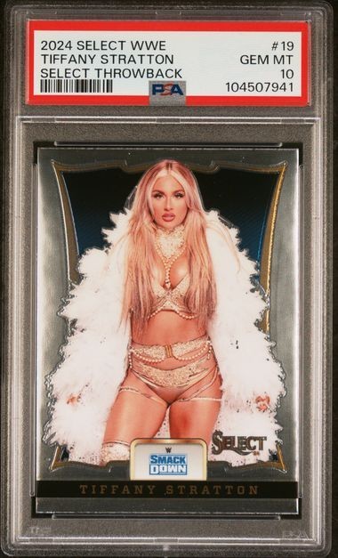Tiffany Stratton #19 Wrestling Cards 2024 Panini Select WWE Throwback trading card — raw and PSA graded price guide