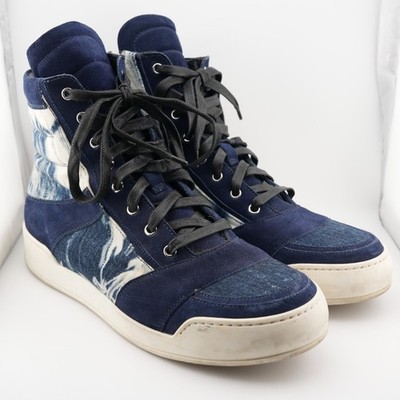 Balmain Blue High Top Sneakers Denim Blue Jean Leather Men 11