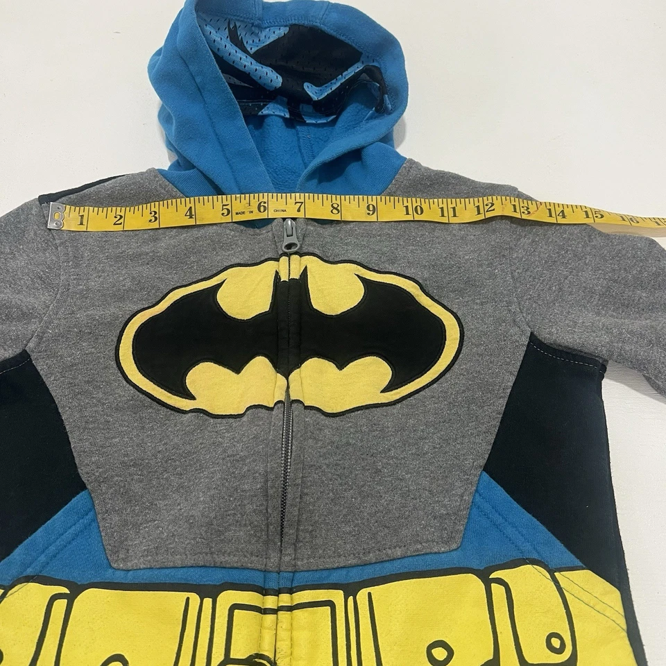 蝙蝠侠连帽衫男孩尺寸小服装拉链标志蓝色灰色 — 第 4/4 张图片