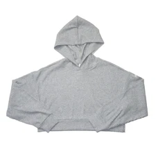 NWT Alo Muse Hoodie Pullover in Athletic Heather Grey Relaxed Ribbed Crop Top S