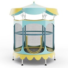 64" Kids Mini Trampoline with Detachable Shade Cover for Indoor Outdoor Use