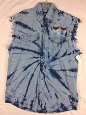 Sturgis 2010 70th Anniversary Denim Vest Men L Sleeveless Cutoff Tie Dye Shirt