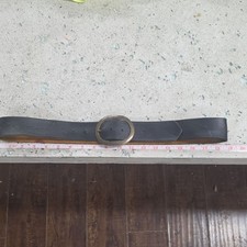 Vintage Black Leather Belt Brass Buckle Floral Embossed Design 38 Inch Length