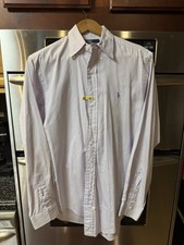 Vintage Polo Ralph Lauren Button Down Dress Shirt, Rare Med/Lrg Wht/Prp 15 Neck