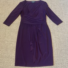 LRL LAUREN RALPH LAUREN Faux Wrap V Neck Dress Purple Women’s Size 10 Cascade
