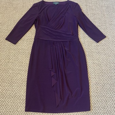 LRL LAUREN RALPH LAUREN Faux Wrap V Neck Dress Purple Women s Size 10 Cascade