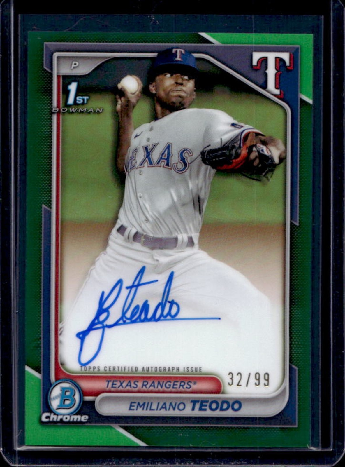 2024 Bowman Chrome Emiliano Teodo Auto Green Refractor 1st #32/99