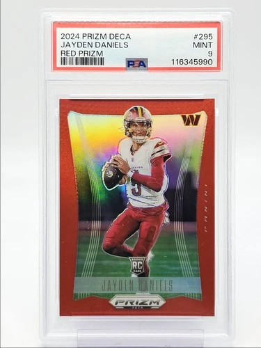 JAYDEN DANIELS 2024 PANINI PRIZM DECA ROOKIE RED RC /199 PSA 9 Q0004