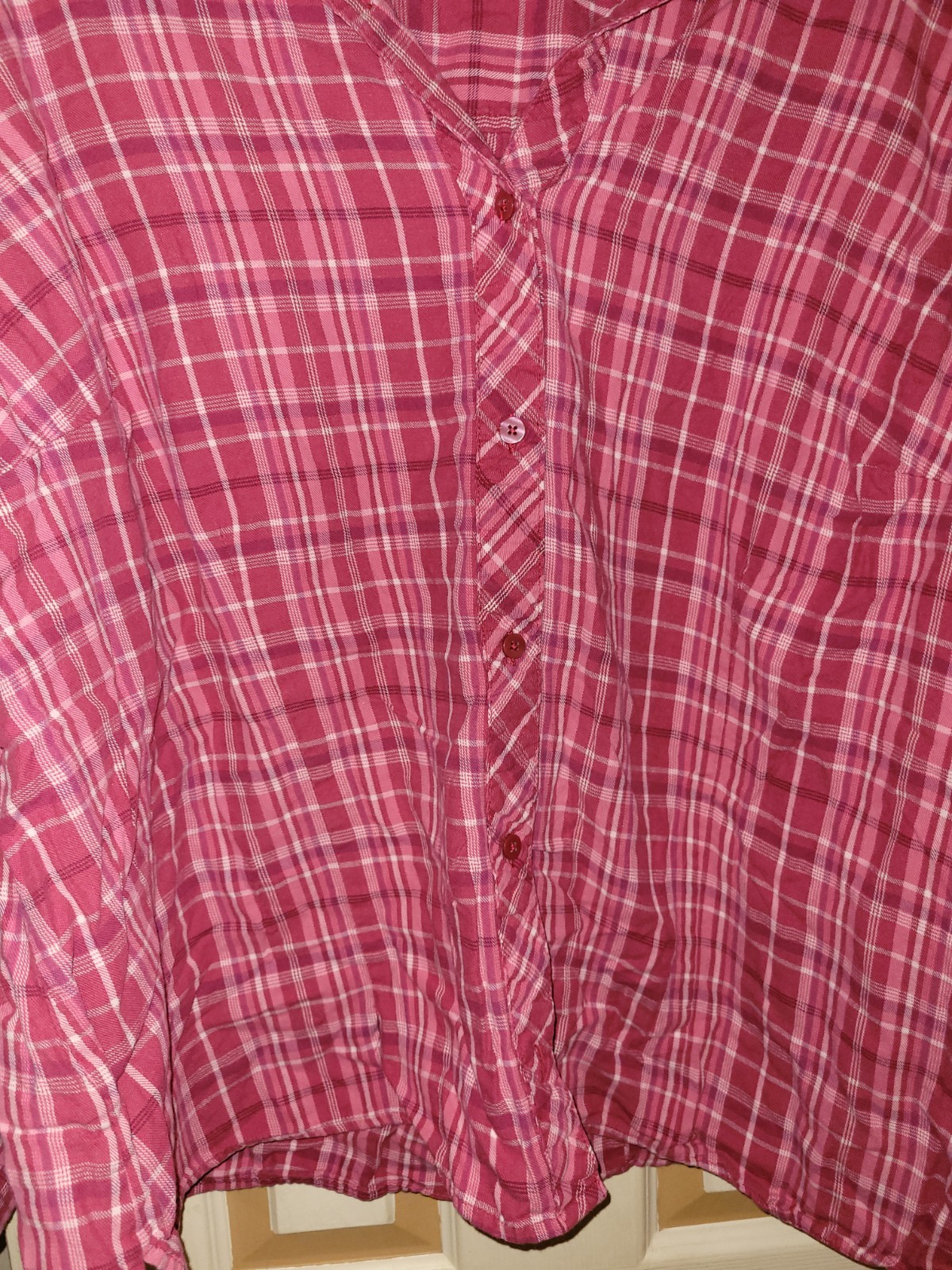 Pink Checkered Pattern Long Sleeve Button-down Sh… - image 5