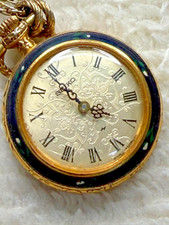 Seiko Vintage Pendant Pocket Watch Manual Wind Blue Gold Floral Japan Rare