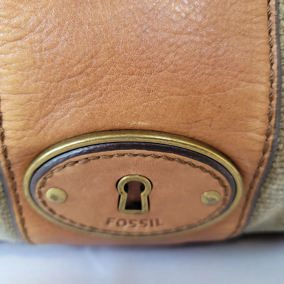 Bolso Cartera de Hombro Fossil Vintage Revival Lona Tostada y Cuero Marrón Foto 4 de 4