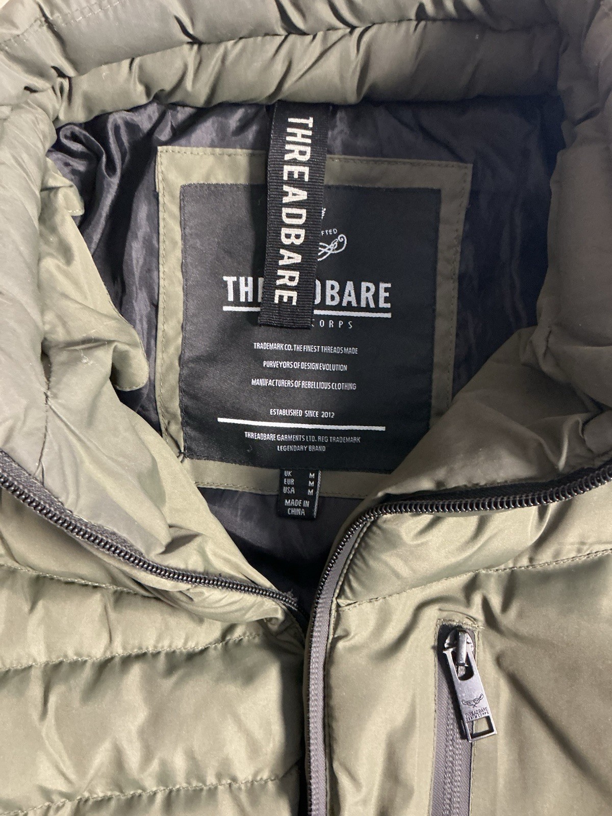 Threadbare Mens Puffer Jacket Coat Size Medium Khaki Green image 3