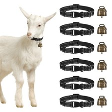 6-Pack Reflective Goat Collars with Bells, 13.8"-20.5" Polyester Black 