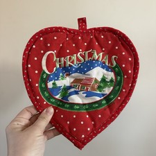 Vtg New Farmhouse Christmas Heart Potholder Red Quilted 10&rdquo; Cottagecore Grandma