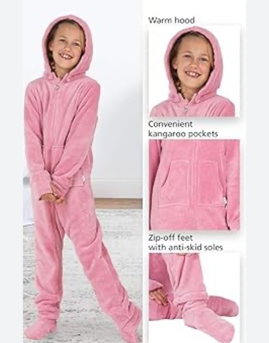 Pajamagram Hoodie-Footie Fleece Pajamas Pink Youth Size 12 unisex - Picture 3 of 8