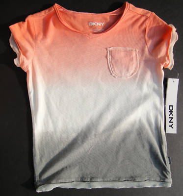 DKNY NWT Girls Tee Top Shirt Coral Gray Pocket 5 6 8 10 Medium M