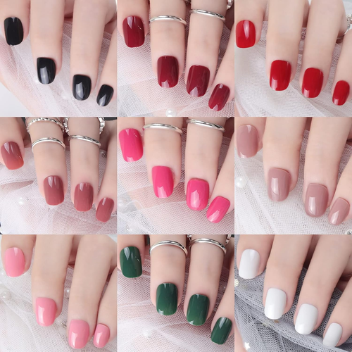 576Pc Short Press on Nails, round Square Full Cover Glossy Gel, 24 Colors - Picture 6 of 12