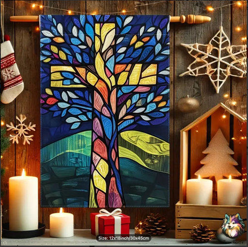 Linen Stained Glass Look Cross Garden Flag, 12x18 inches, Great Gift - Picture 5 of 9