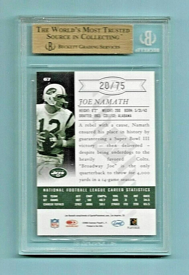 2003 Joe Namath Leaf Limited Silver Spotlight Card #67! #20/75! BGS 9.5  *Pop 1* - Image 2 of 2