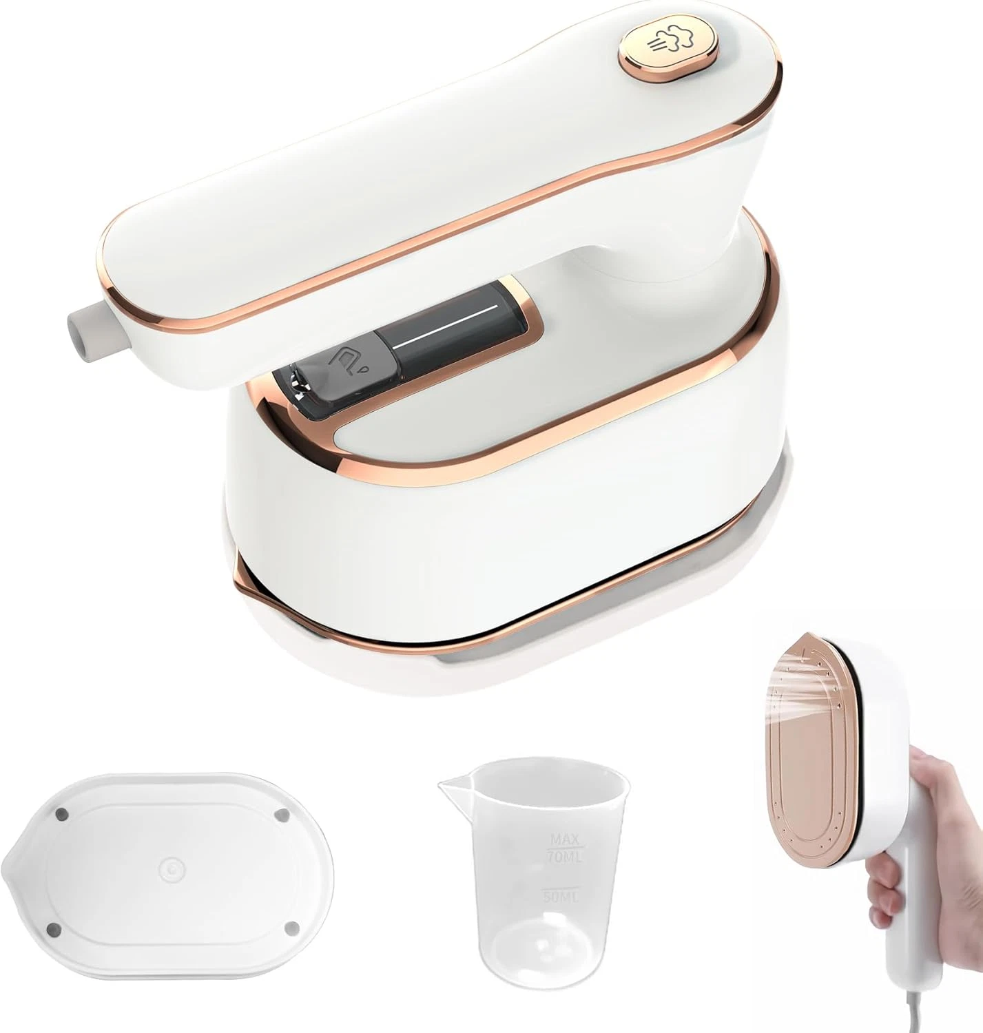 Vaporizador ropa portátil 2 en 1, giratorio, viaje, blanco