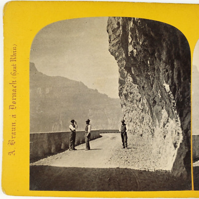 Lake Lucernze Axenstrasse Tunnel Stereoview c1870 Swiss Highway Switzerland E706