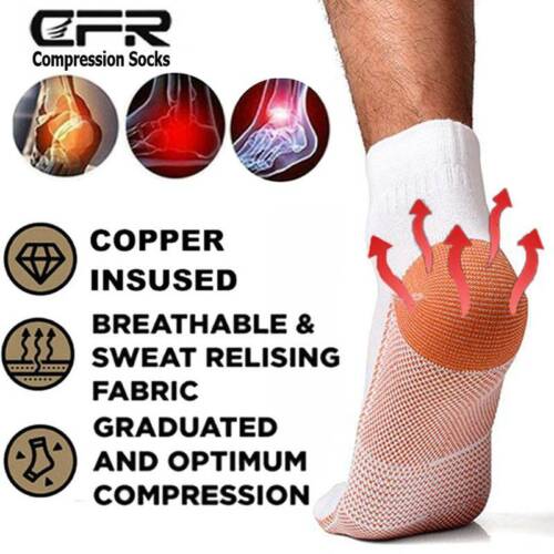 Calcetines de compresión de cobre para artritis deportes gimnasio alivio del dolor calor de tobillo unisex EE. UU. - Imagen 3 de 14