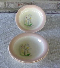Vintage Homer Laughlin Rim Soup Bowls (3) International  Pink Band Floral Marked