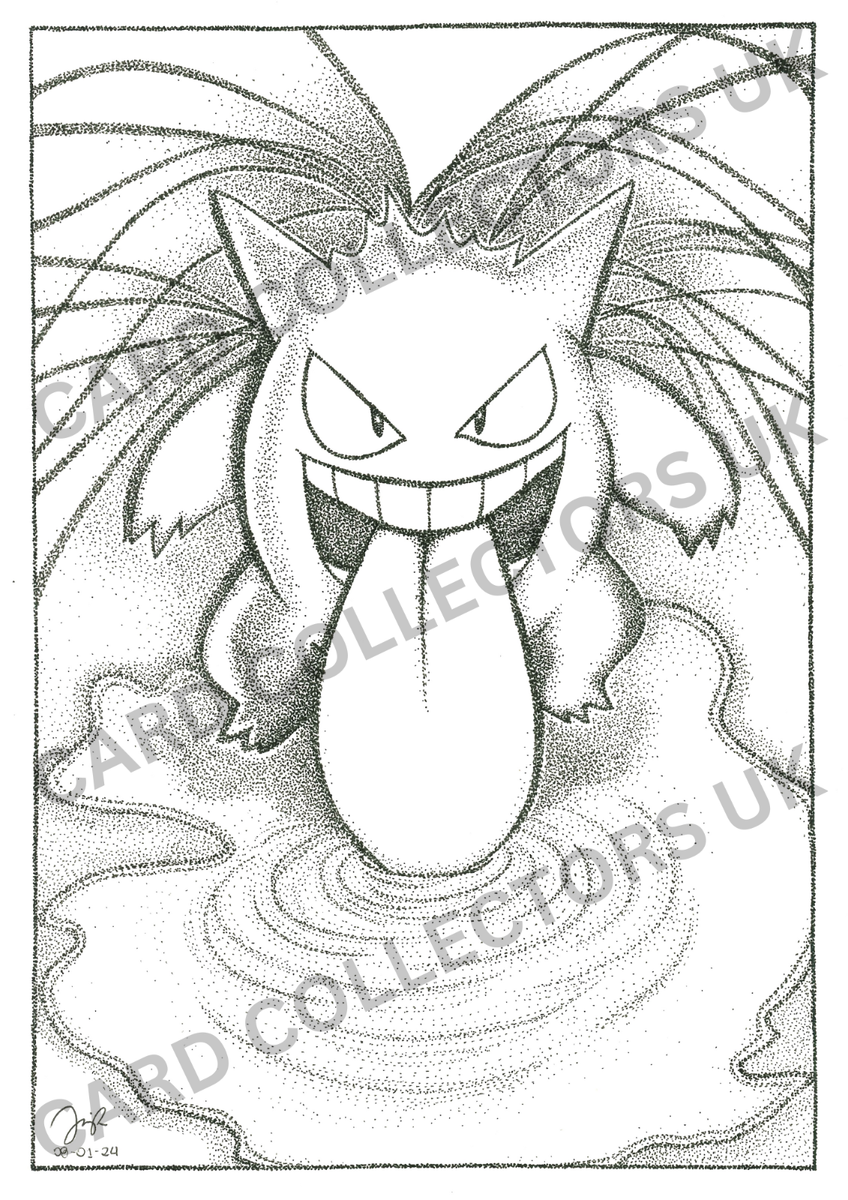 A4 Black & White Gengar Pokemon Pointillism Traditional Wall Art Poster  Print