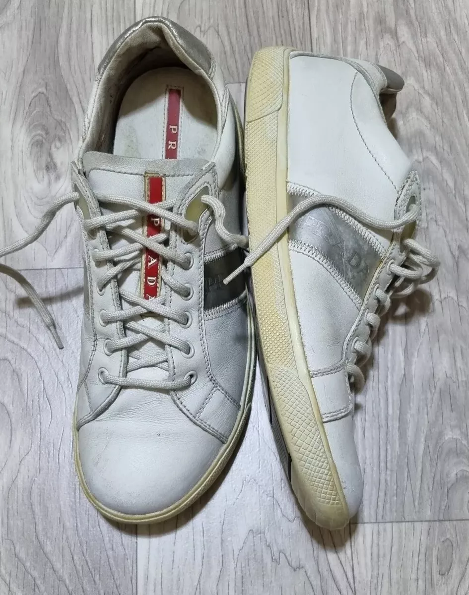 Prada white leather sneakers hot sale