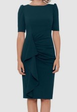 Xscape Women's Green Slone Short Scuba Crepe Side Ruffle Sheath Dress Size 8
