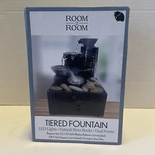 New Tiered FOUNTAIN LED Water Fountain Natural River Rocks Battery Powered/Plug