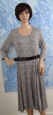 NEW EMMA & MICHELE gray 3/4 sleeve black belt flare sweater lined dress,size M