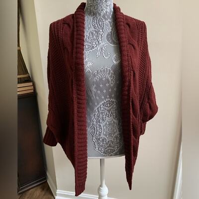 LA Hearts Maroon Chunky Knit Cable Cardigan Sweater Long Cuffed
