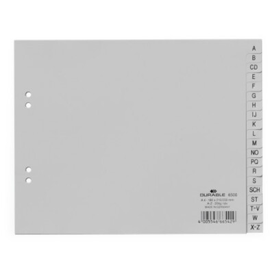 Durable 650010 A-Z-Register PP A4 teildeckend 215/230 x 180 mm 20 Stück grau