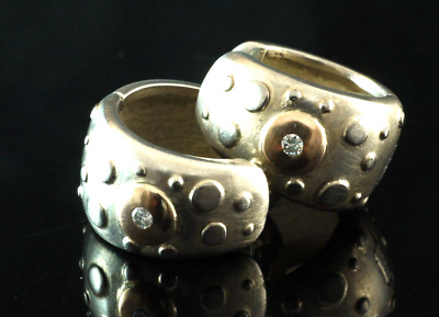 925 Sterlingsilber Creolen mit 2 Diamanten 0.02ct in 585 Gold Fassung Palladium
