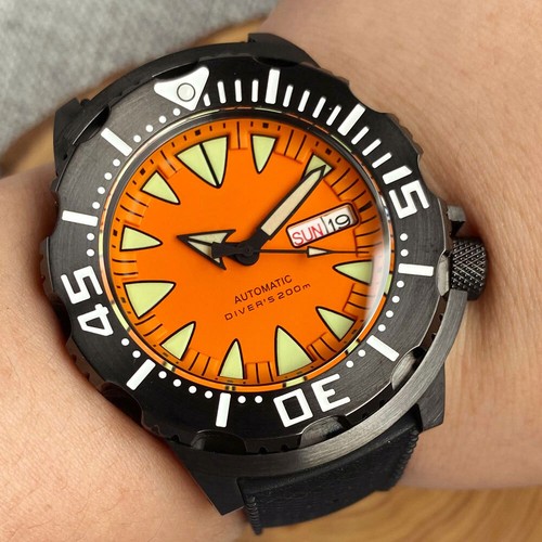 42mm Tandorio Blue Orange Red Dial Monster NH36A Automatic Mens Watch Black PVD - Picture 2 of 22