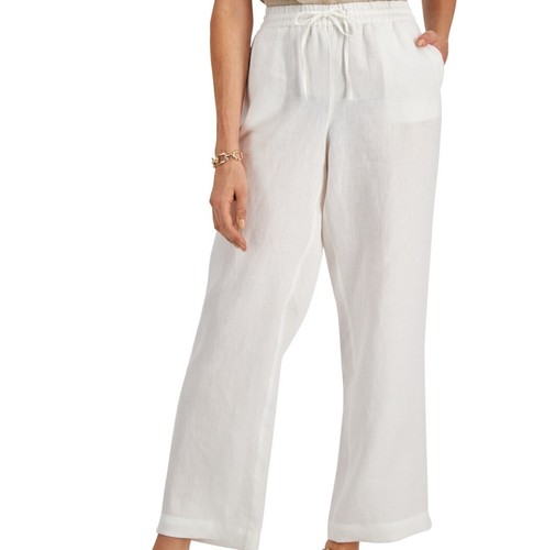 Charter Club Womens Petite Small Pull-On Ankle Pants White 100% Linen Drawstring