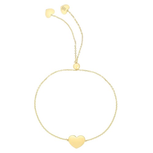 14K Real Gold White Rose Cable Heart Friendship Bolo Bracelet 9.25" Adjustable - Picture 9 of 17
