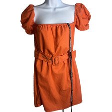 Pretty Little Thing belt detail Bardot shift dress in orange - size 6 - new