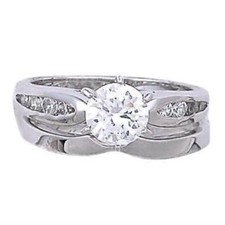 Beverly: 1.24ct Ice on Fire CZ V Notched Silver Wedding Ring Set