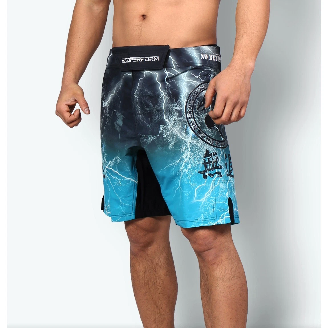 Fight Shorts MMA Trunk Quick Dry Training Bottoms Gym NO RETREAT -Blue FS-03B